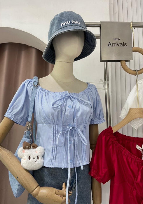 Women Aesthetic Front Off Tie Off-Shoulder Crop Tops